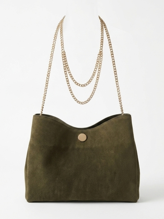Zara Handbags - Zara Olive Suede Shoulder Bag with Gold Chain Strap 100% Cow Leather